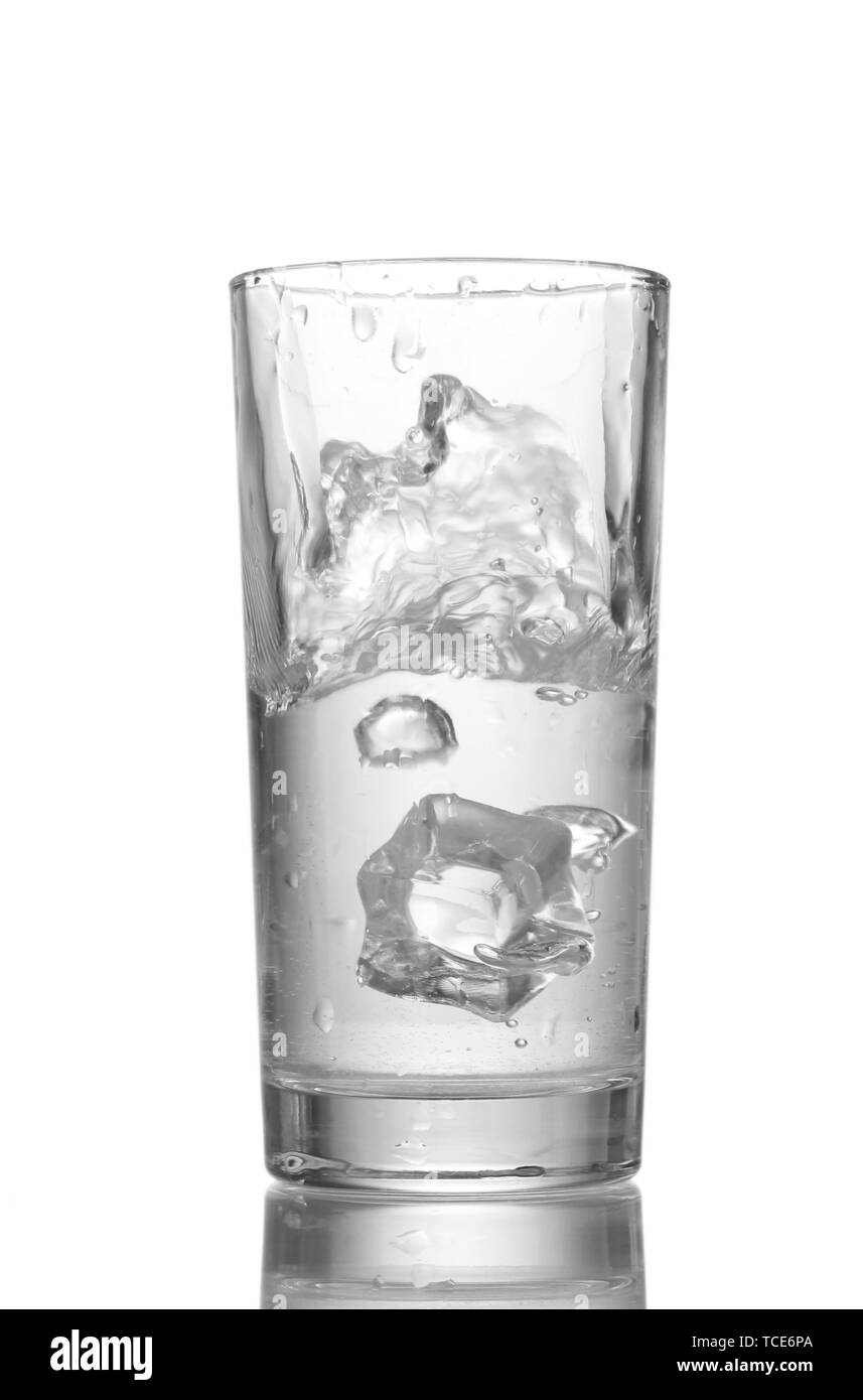 fresh water in glass with ice cubes isolated on white Stock Photo - Alamy