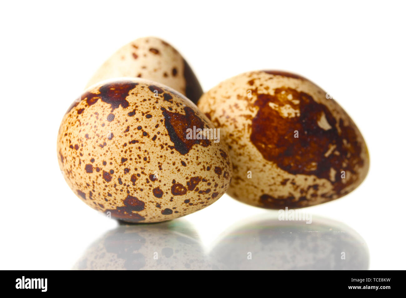 three quail eggs isilated on white Stock Photo - Alamy