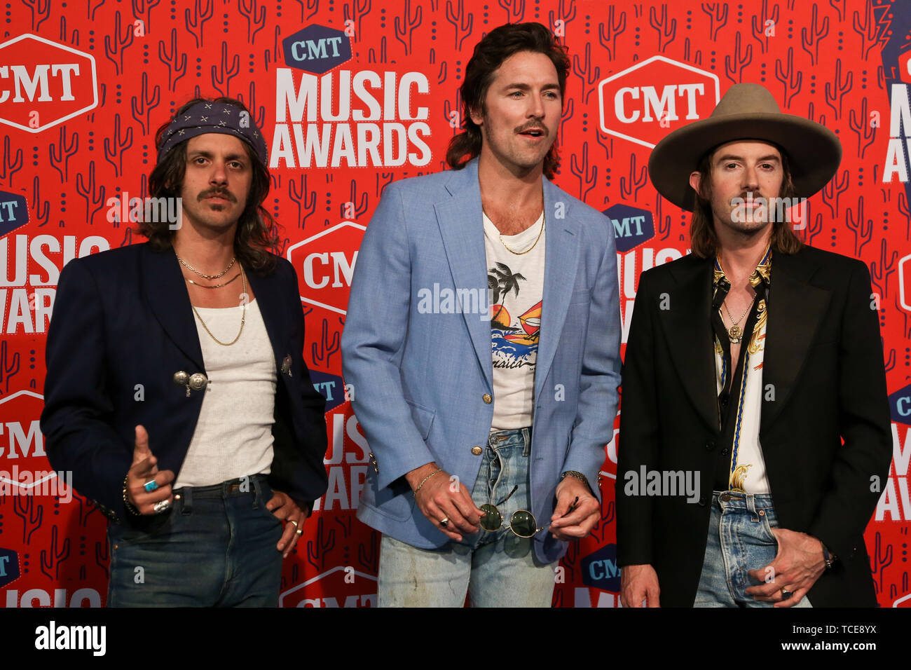 Nashville. 5th June, 2019. (L-R) Cameron Duddy, Mark Wystrach and Jess Carson of Midland attend the 2019 CMT Music Awards at the Bridgestone Arena on June 5, 2019 in Nashville, Tennessee. Credit: Debby Wong/Pacific Press/Alamy Live News Stock Photo