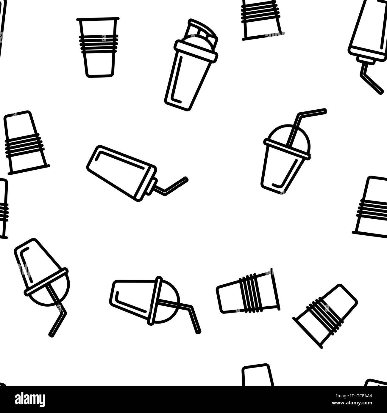 Disposable Plastic Cup Linear Vector Seamless Pattern Stock Vector