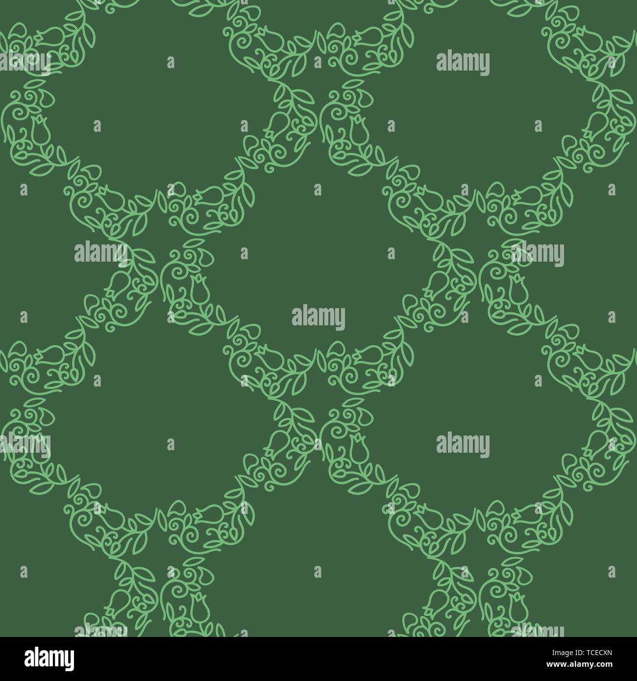 Green Floral Seamless Pattern Isolated on Green Background Stock Vector