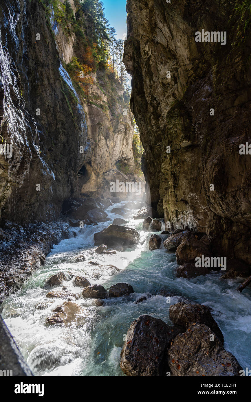 Hiking the Partnachklamm, Partnach in GarmischPartenkirchen, Bavaria, Germany Stock Photo