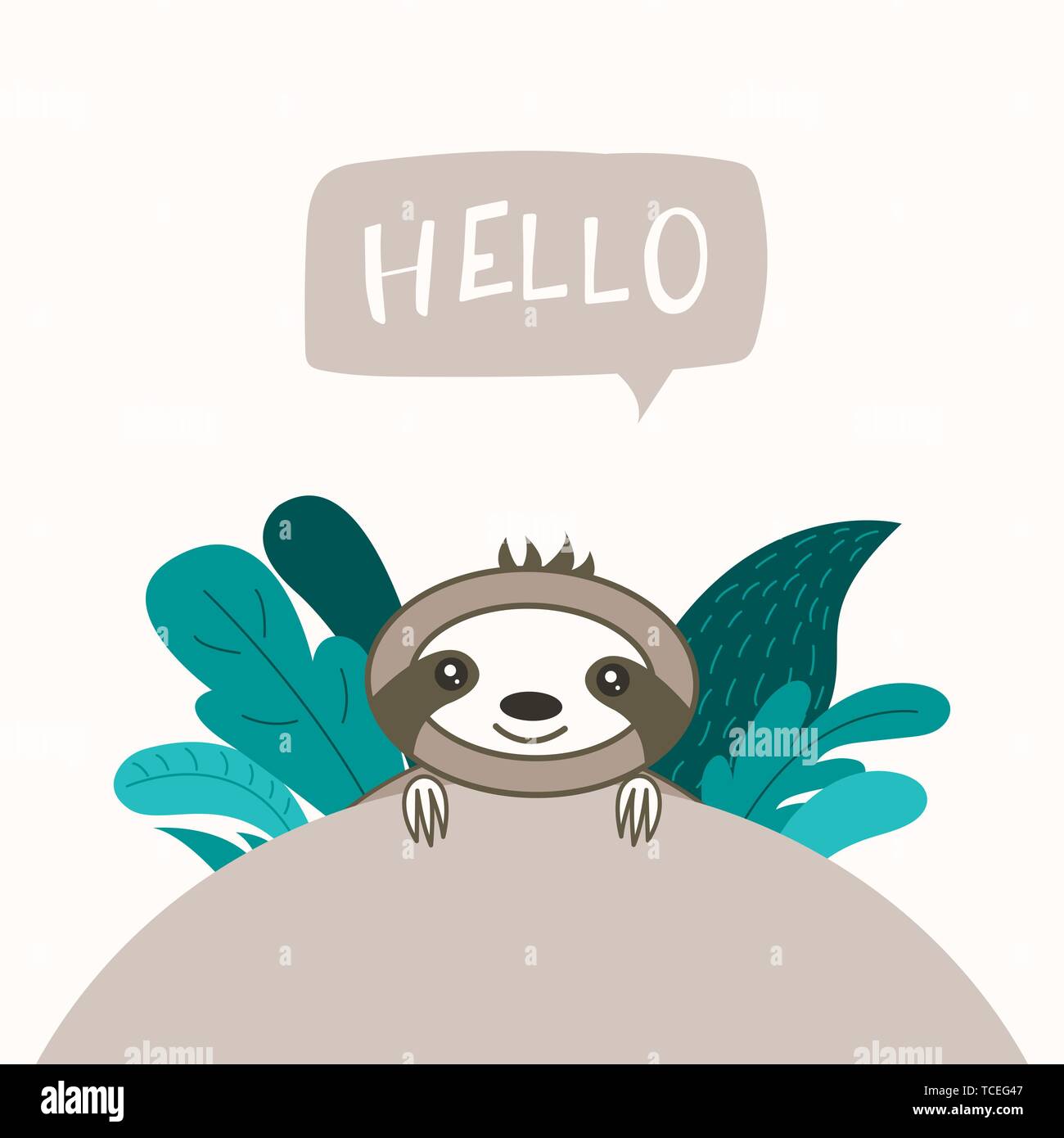 Cute vector sloth.  Cartoon funny kawaii character. Can be used for cards, flyers, poster, t-shirt. Stock Vector
