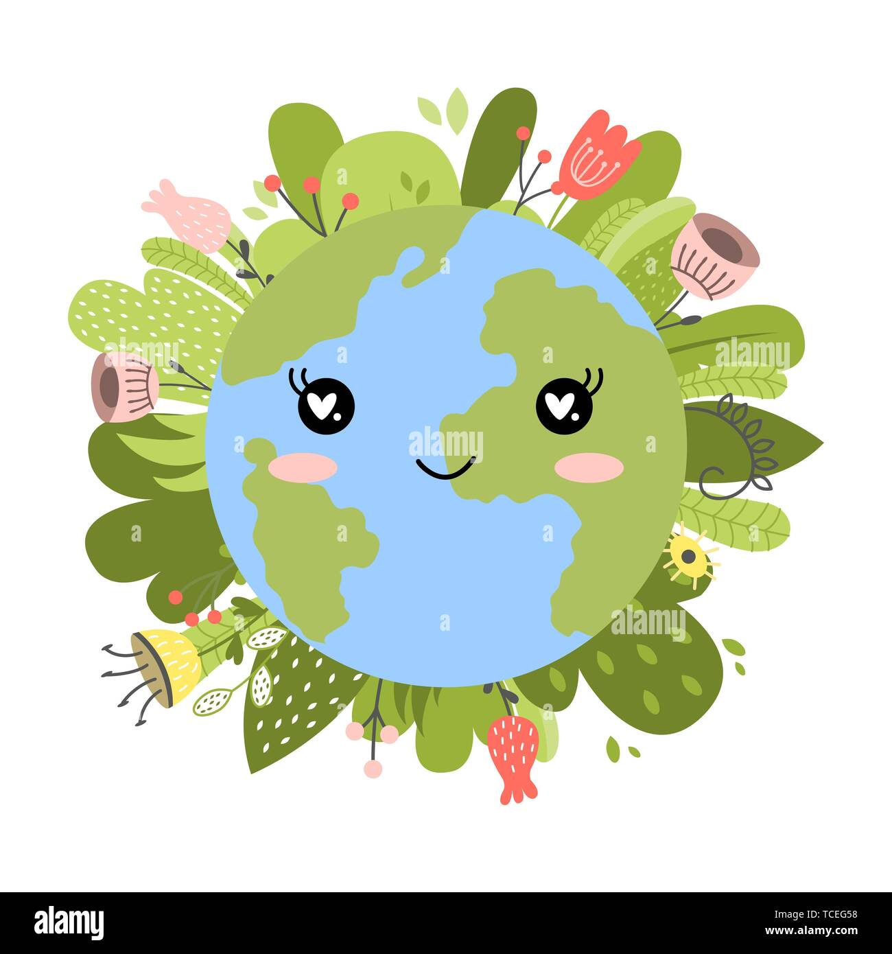 Happy Earth day. Cute cartoon funny kawaii character. Vector illustration  Stock Vector Image & Art - Alamy