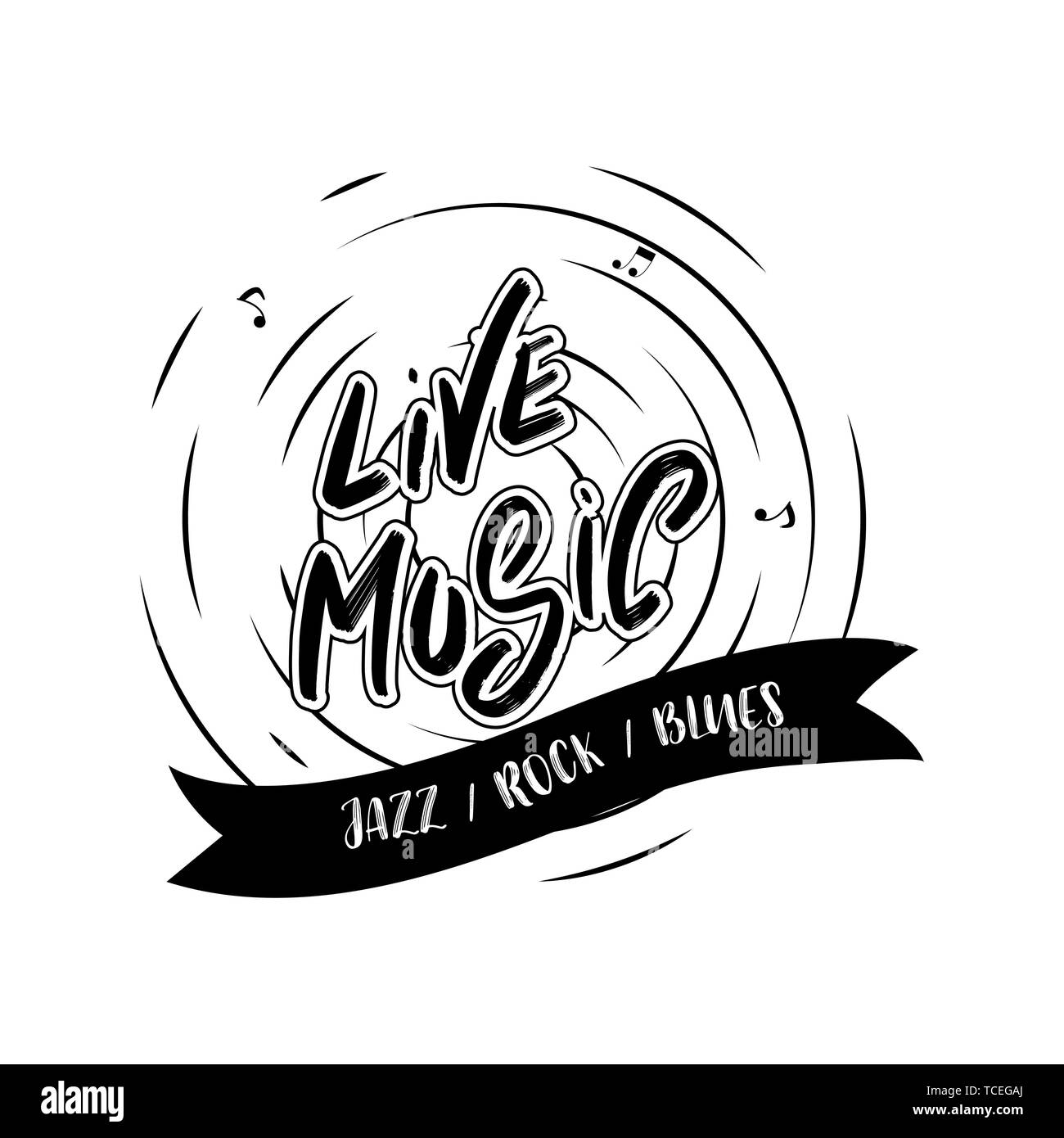 Jazz music festival poster with lettering 'Live Music'. International Jazz Day. Vector hand drawn illustration. Stock Vector