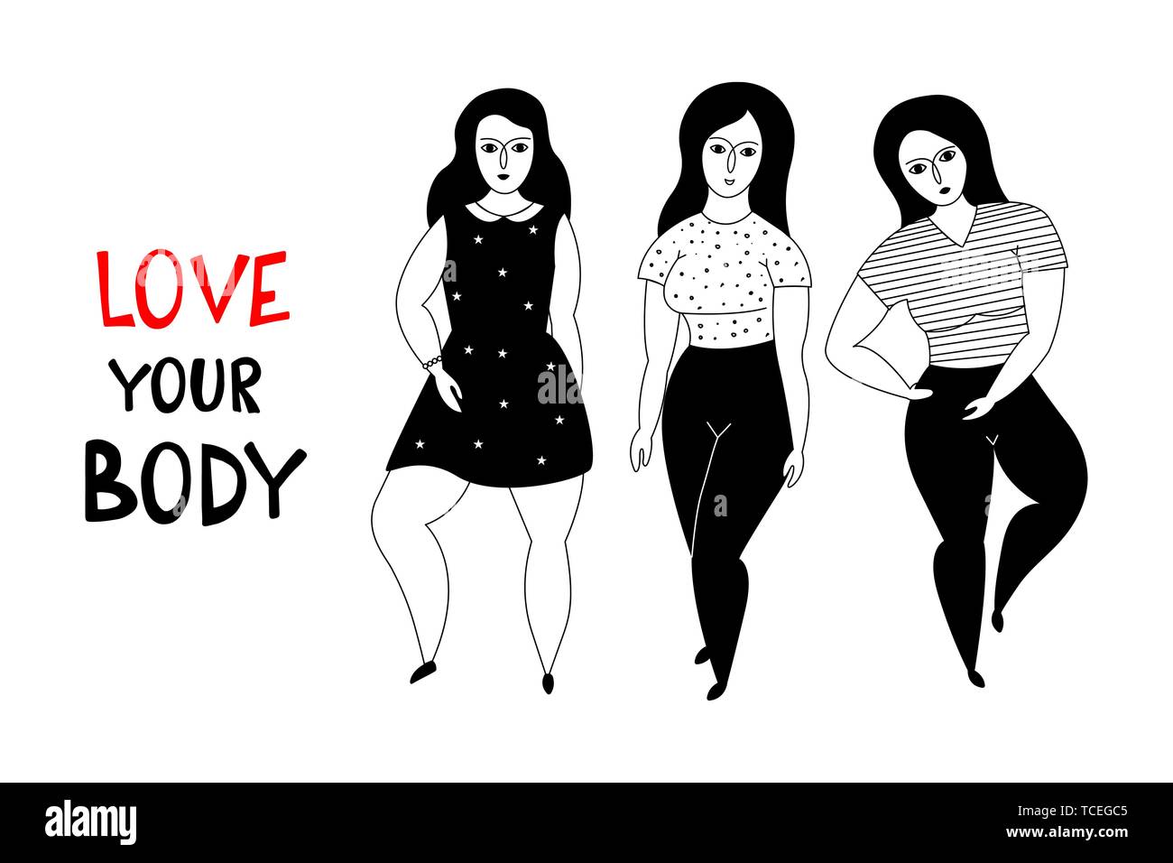 Happy plus size girls on a white background. Love your body ...