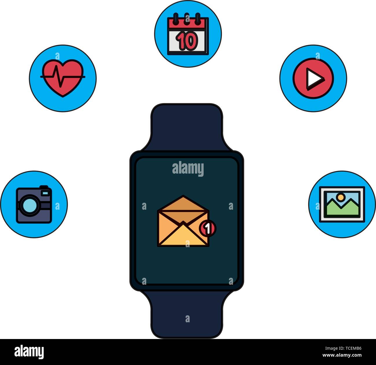 smartwatch with envelope email with applications Stock Vector