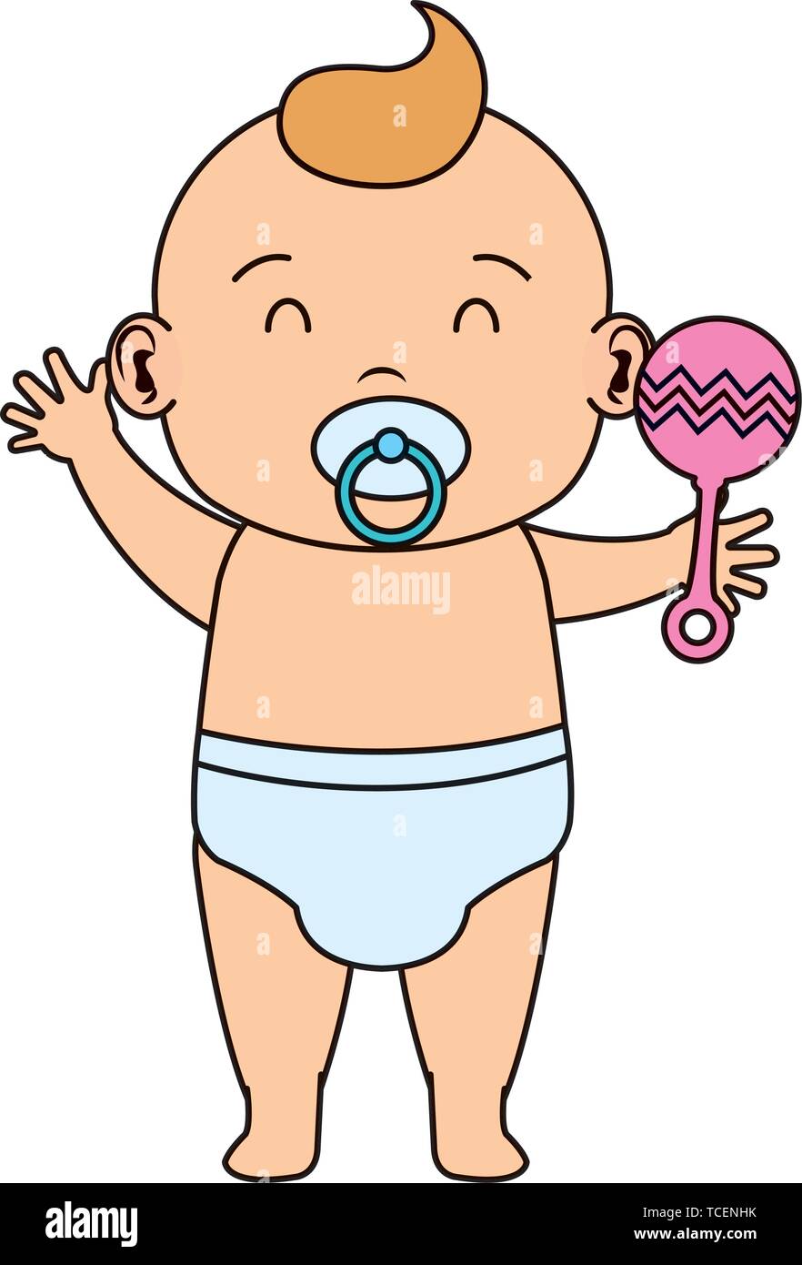 cute little baby girl with bell and pacifier Stock Vector Image & Art ...