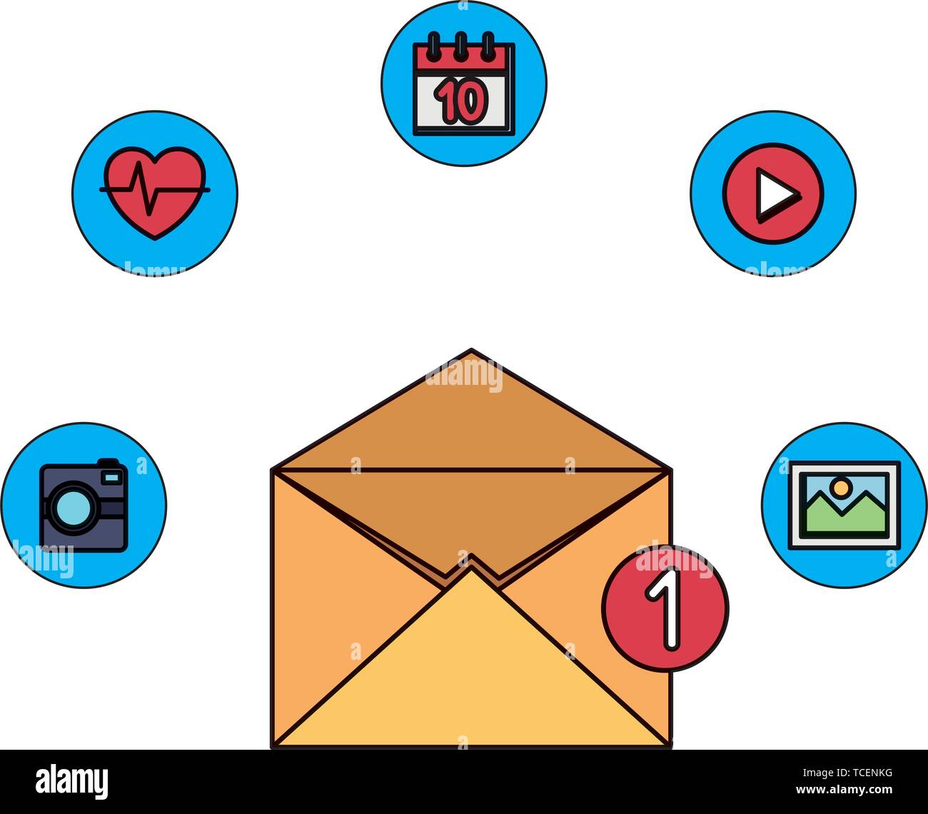 envelope mail with counter and apps menu Stock Vector