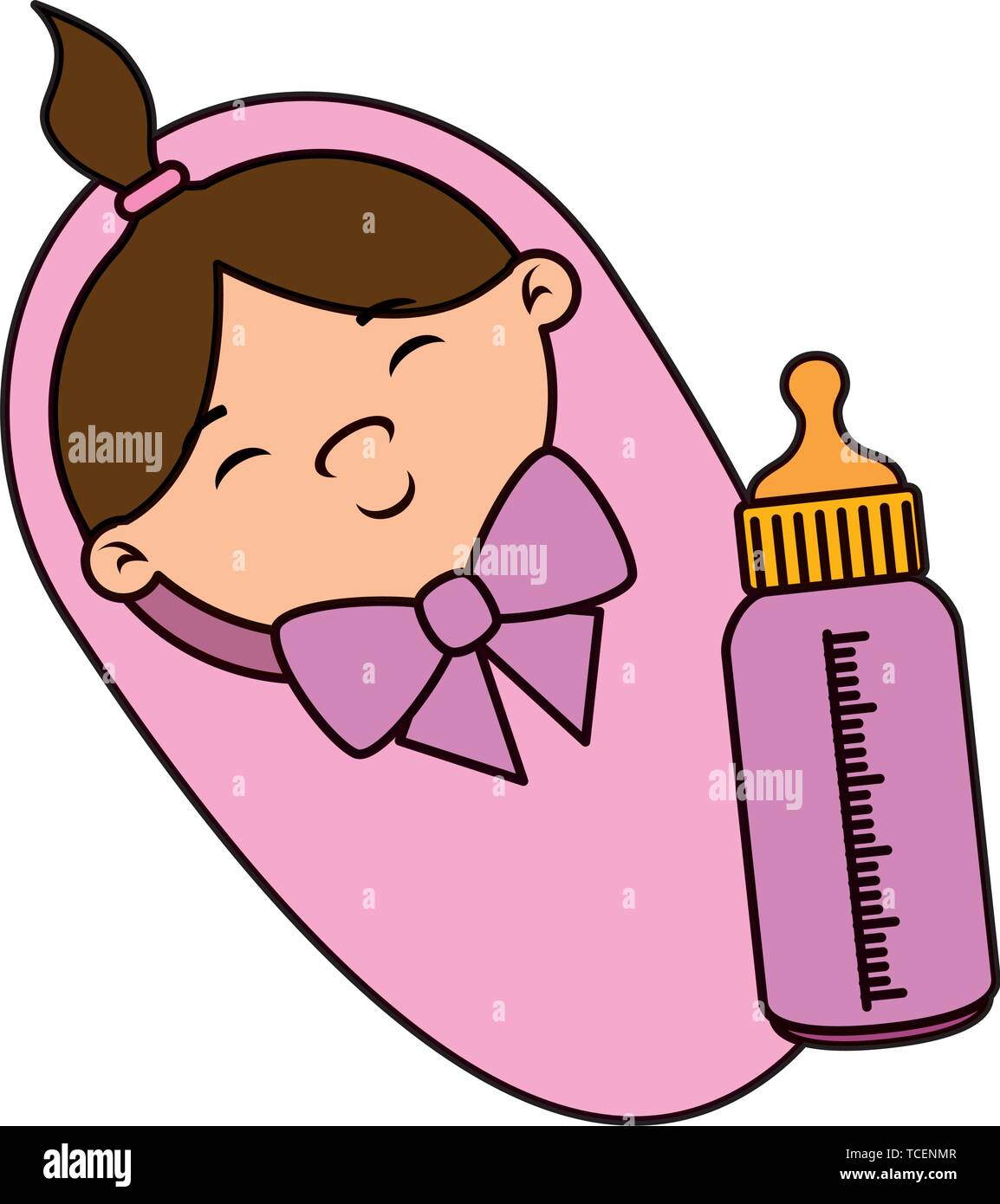 cute little girl baby with bottle milk Stock Vector Image & Art - Alamy