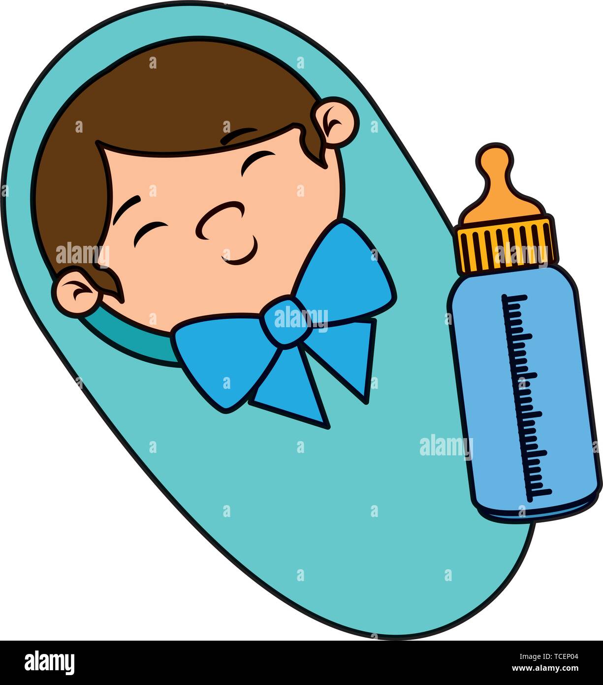 cute little boy baby with bottle milk Stock Vector Image & Art - Alamy