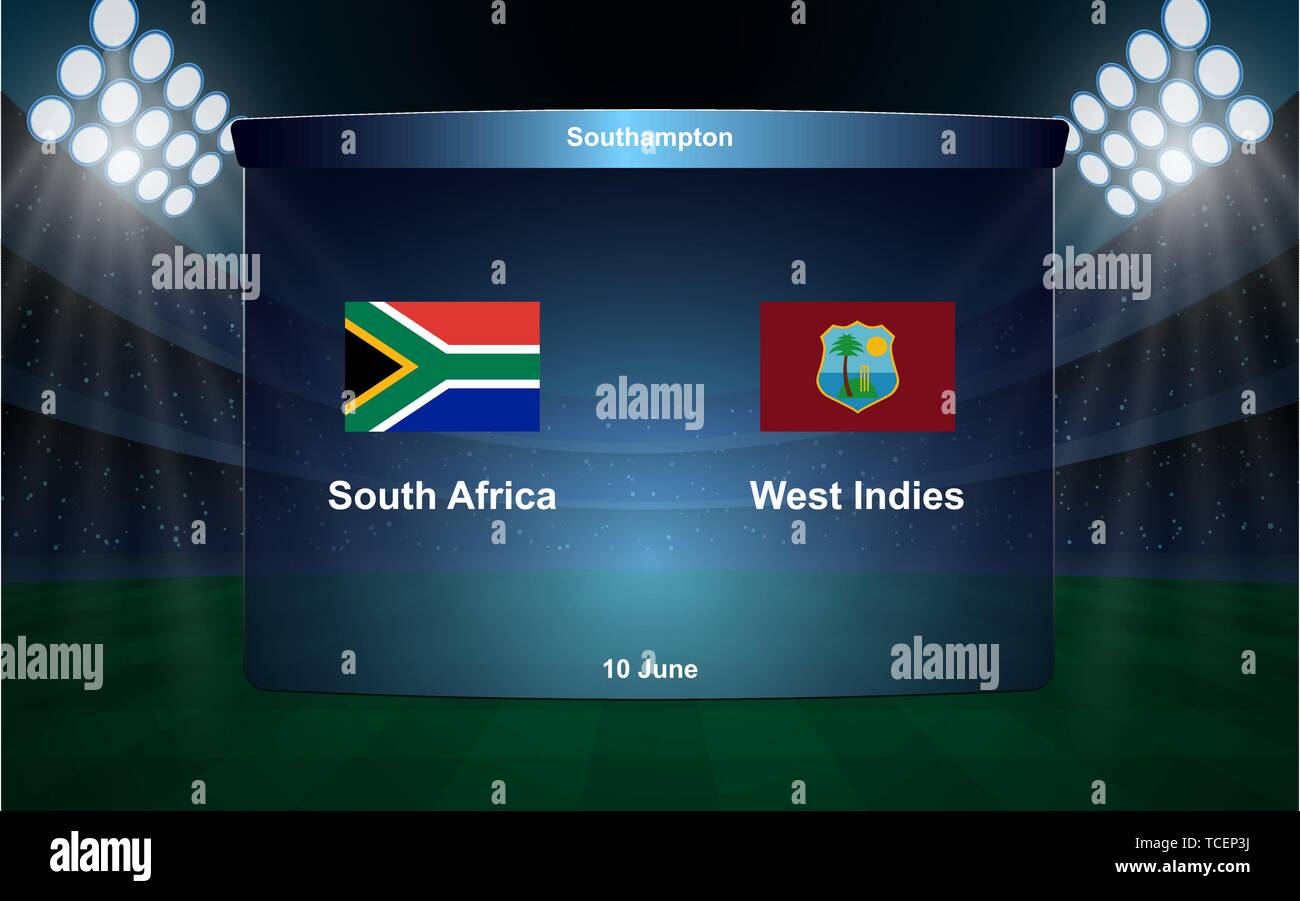 South Africa vs West Indies cricket scoreboard broadcast graphic