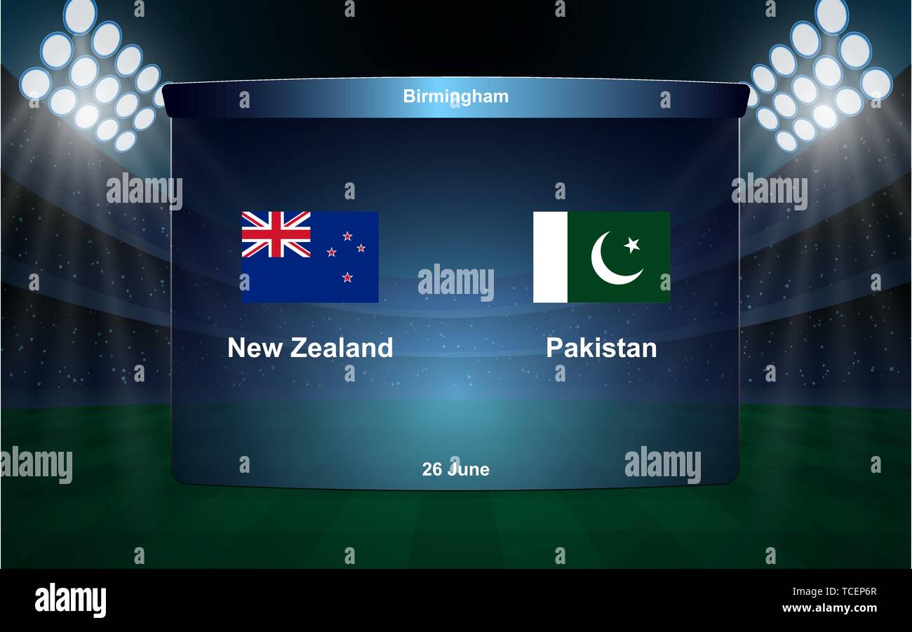 New Zealand vs Pakistan cricket scoreboard broadcast graphic template Stock Vector