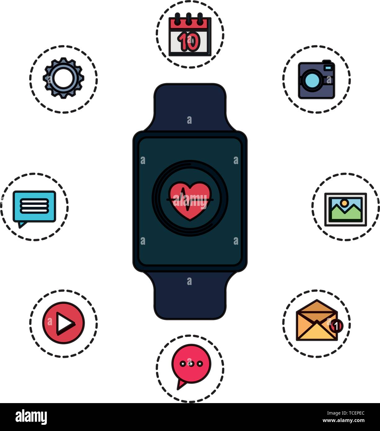 smartwatch with cardiology and set applications Stock Vector
