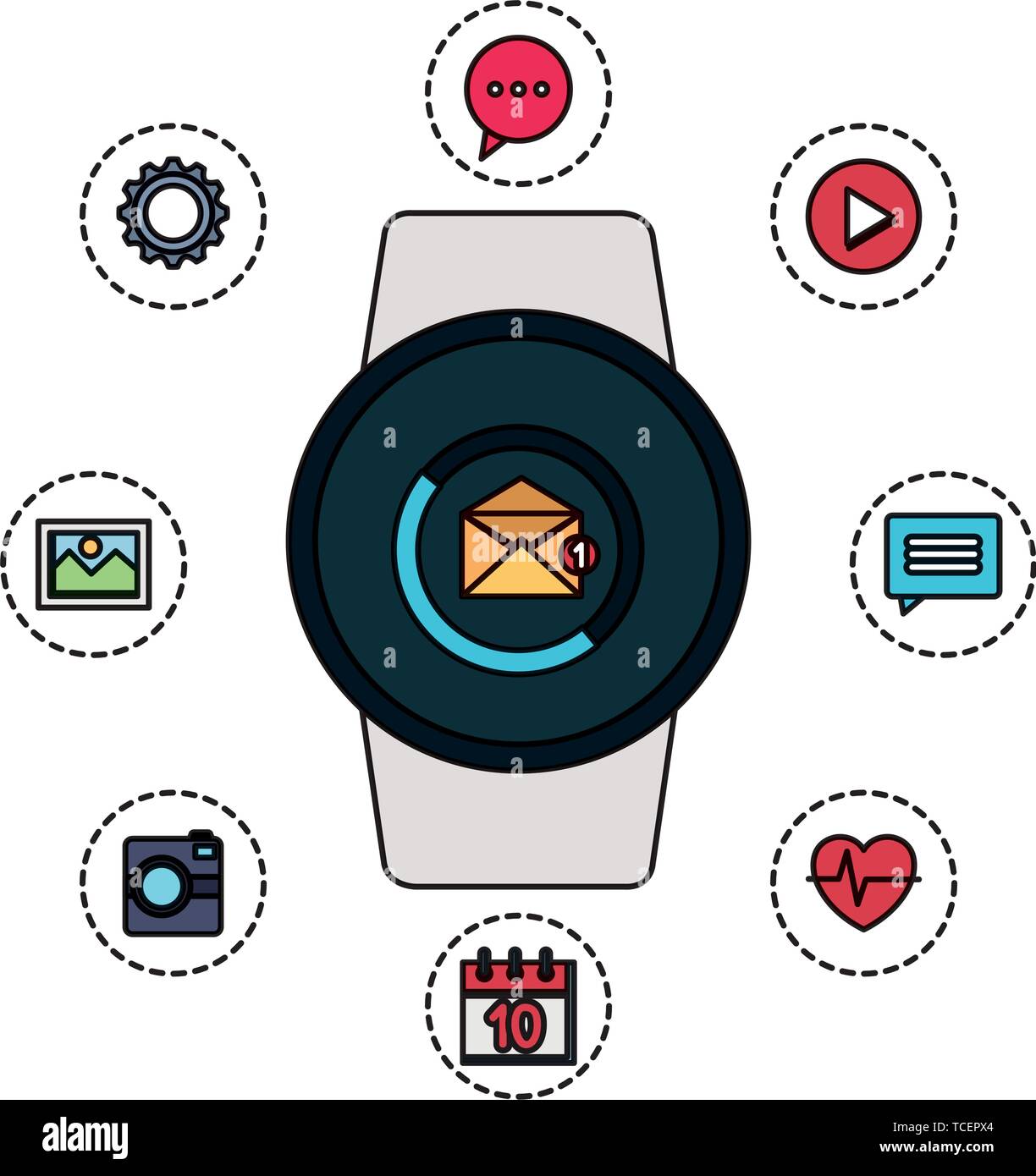 smartwatch with envelope email with applications Stock Vector