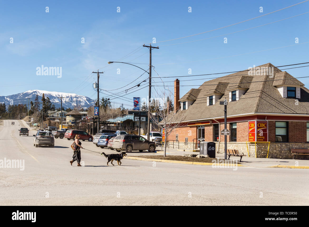 INVERMERE, CANADA MARCH 21, 2019 main street in small town in