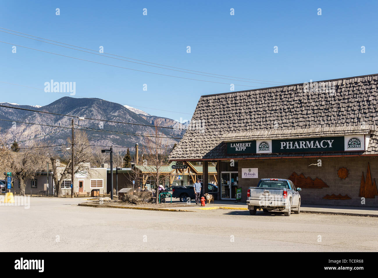 INVERMERE, CANADA MARCH 21, 2019 main street in small town in