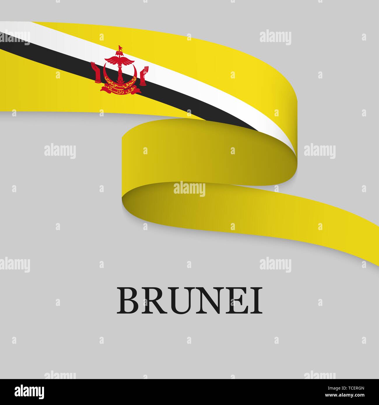 Waving ribbon or banner with flag of Brunei. Template for independence ...