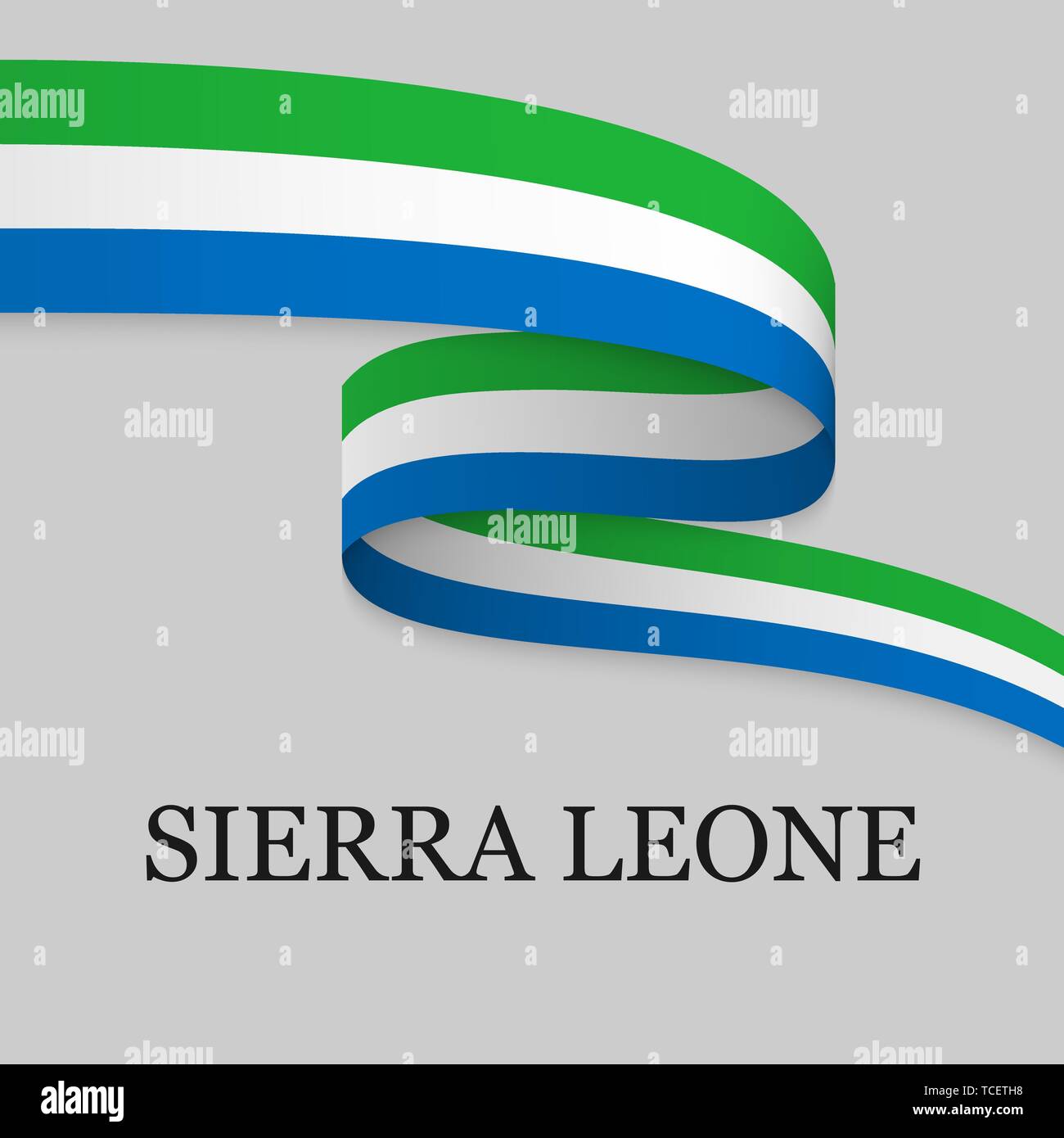 Waving ribbon or banner with flag of Sierra Leone. Template for ...