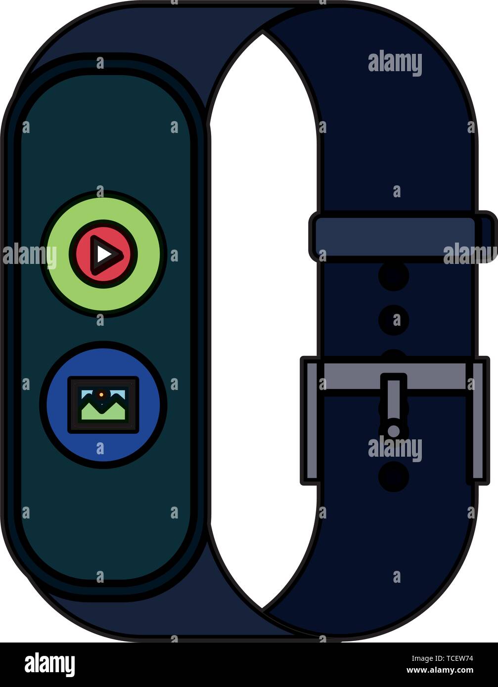 smartwatch with media player button and picture file Stock Vector