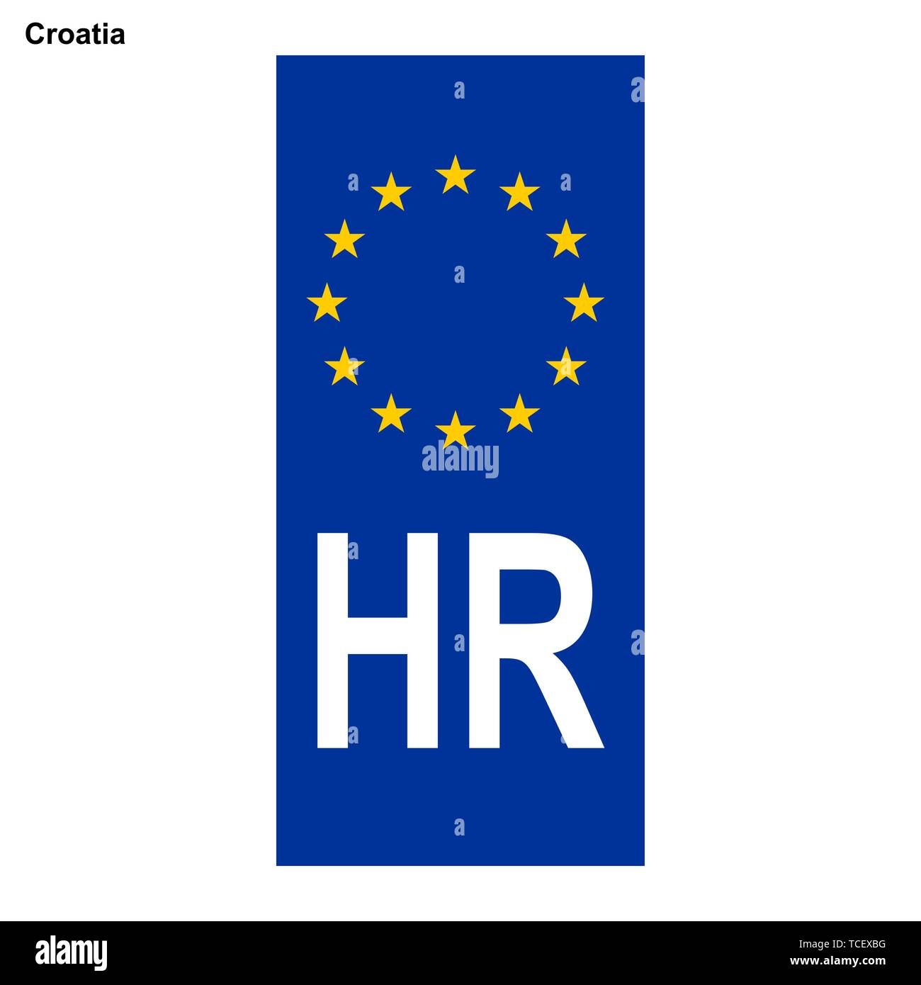 Vehicle registration plates of Croatia. EU country identifier. blue
