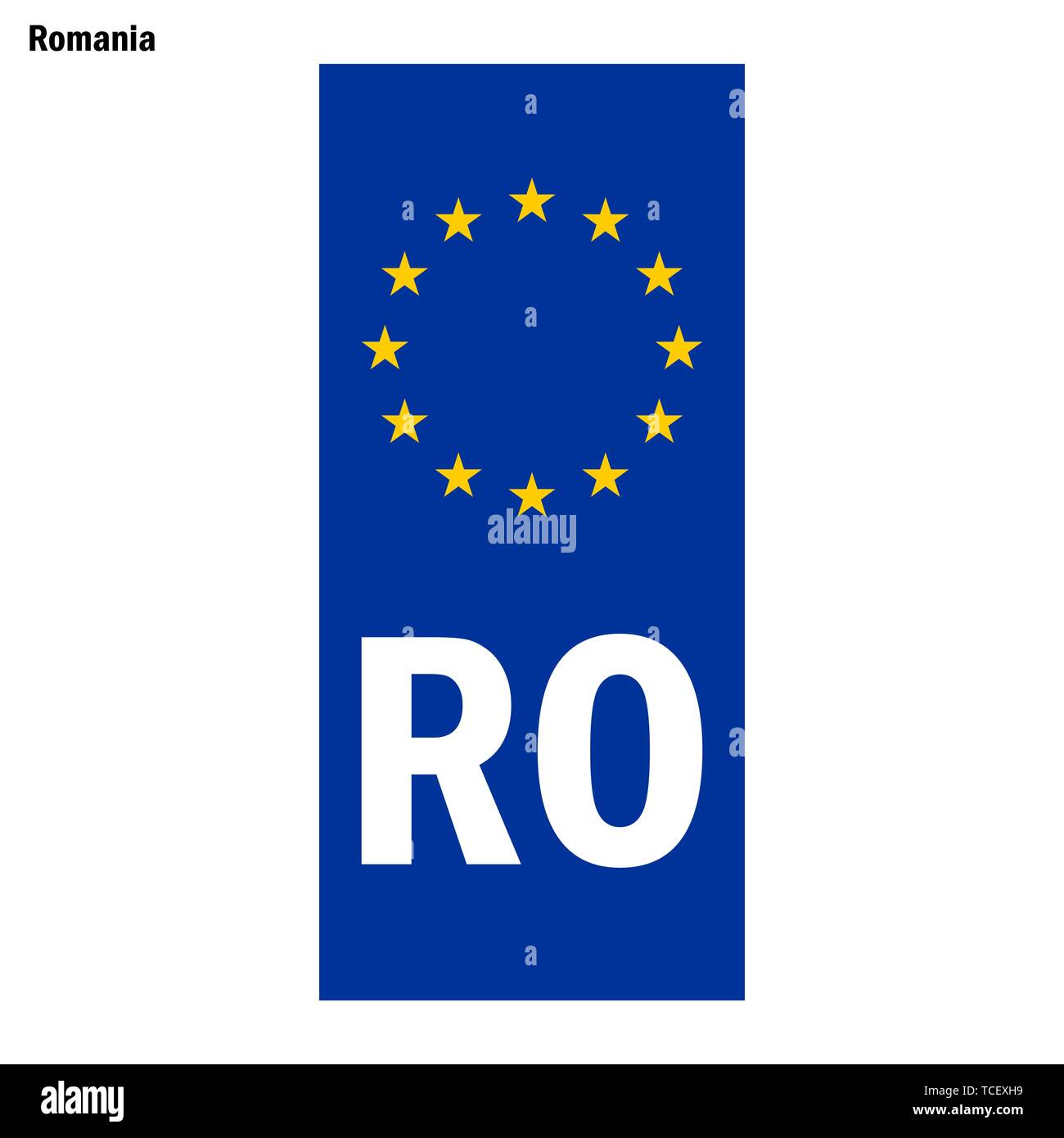 Vehicle registration plates of Romania. EU country identifier. blue