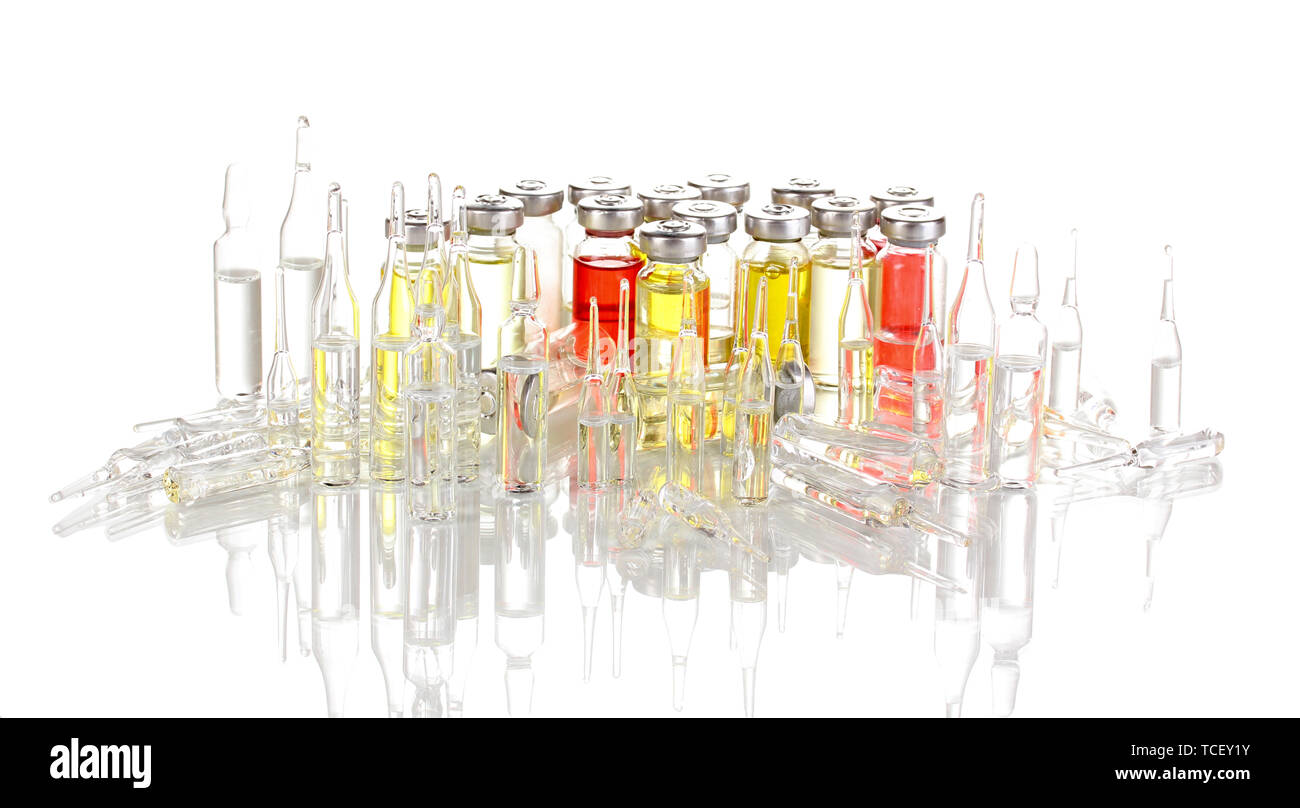 Tablets and ampoules isolated on white Stock Photo Alamy