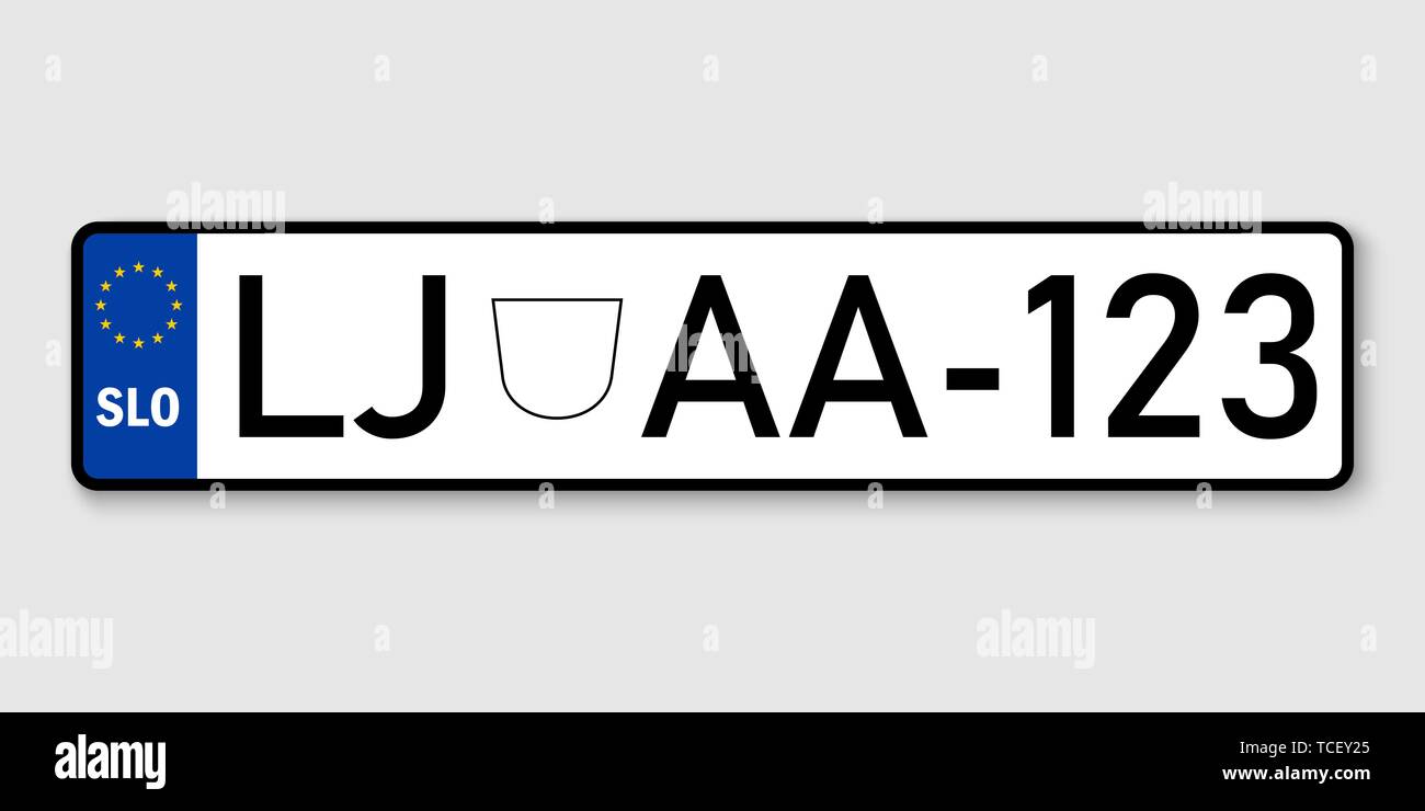 number plate. Vehicle registration plates of Slovenia Stock Vector