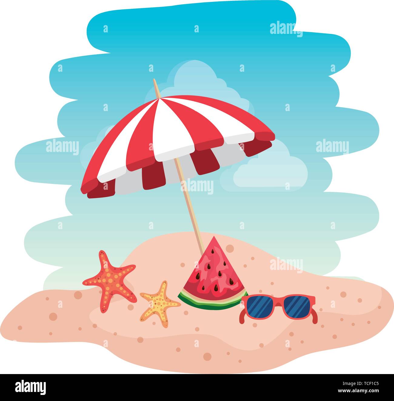 beach seascape scene with umbrella Stock Vector Image & Art - Alamy