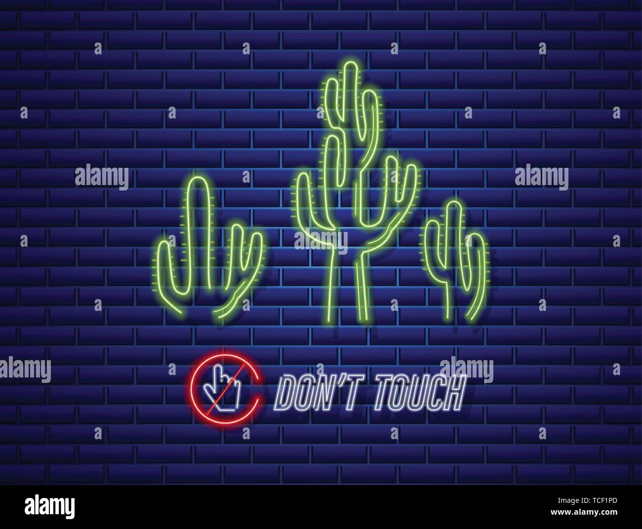 Cactus neon sign Vector. Do not touch message. Exotic summer decoration