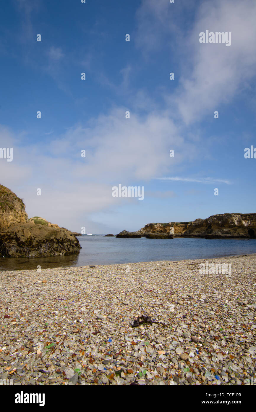 Glass Trash is washed by waves and polished to create a beach of polished glass. Glass beach