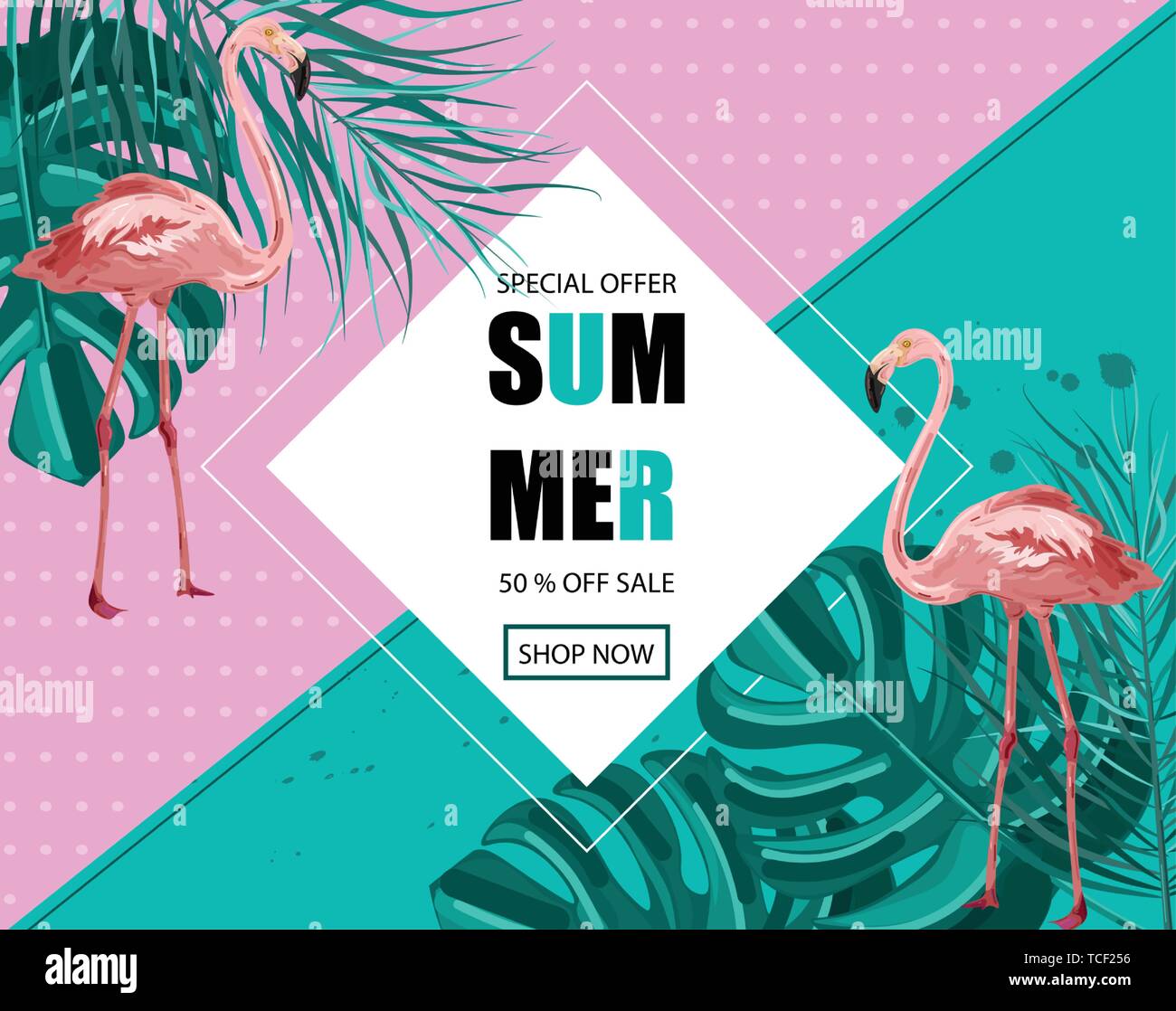 Flamingo banner Vector. Summer Sale promotion abstract background ...