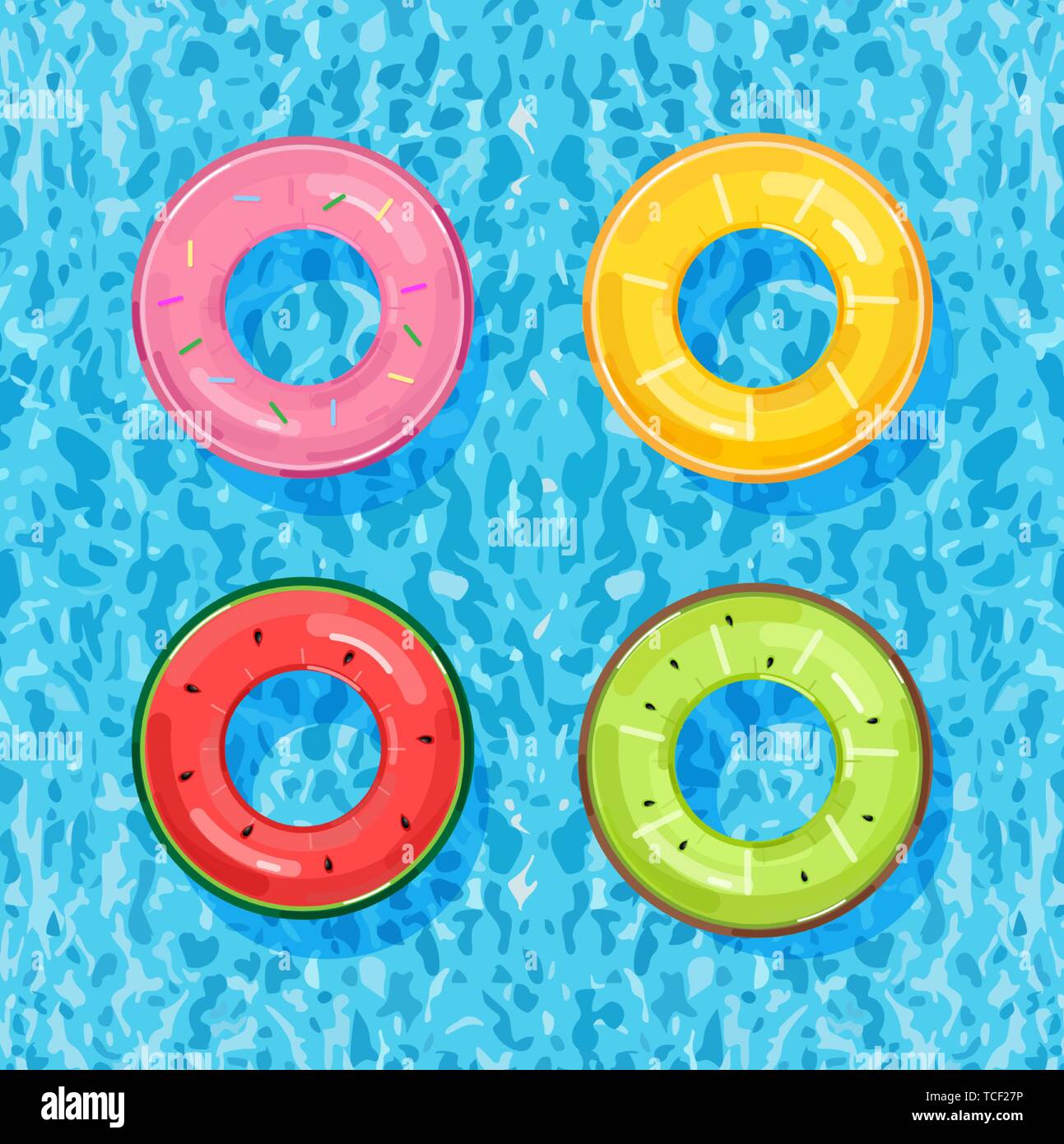 Colorful pool rings on water background Vector. Summer poster ...