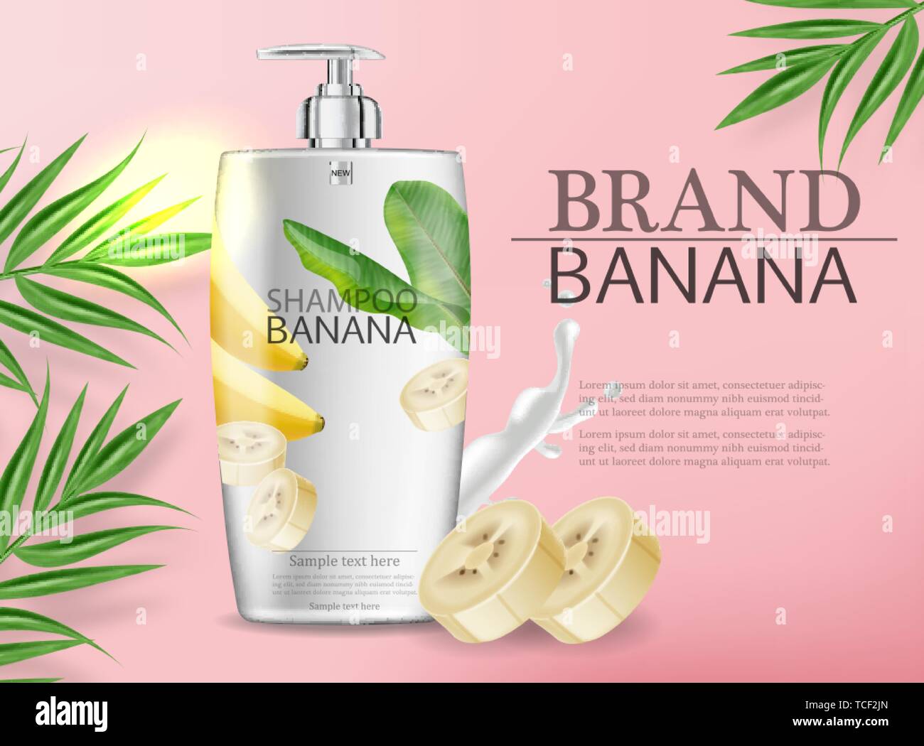 Banana Shampoo Vector Realistic Mock Up White Bottle Cosmetics Product Placement Label Design Detailed 3d Illustration Stock Vector Image Art Alamy
