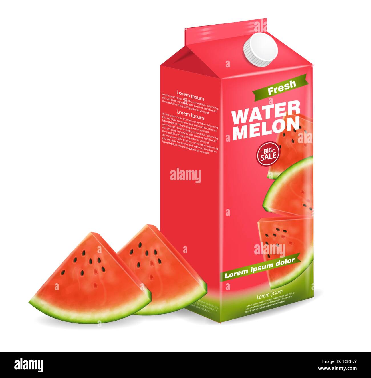 Watermelon juice box Vector realistic. Product placement label design