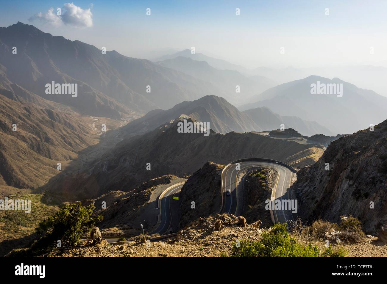 Mountain scenery around Mount Souda, highest mountain in Saudi Arabia, Abha, Saudi Arabia Stock Photo