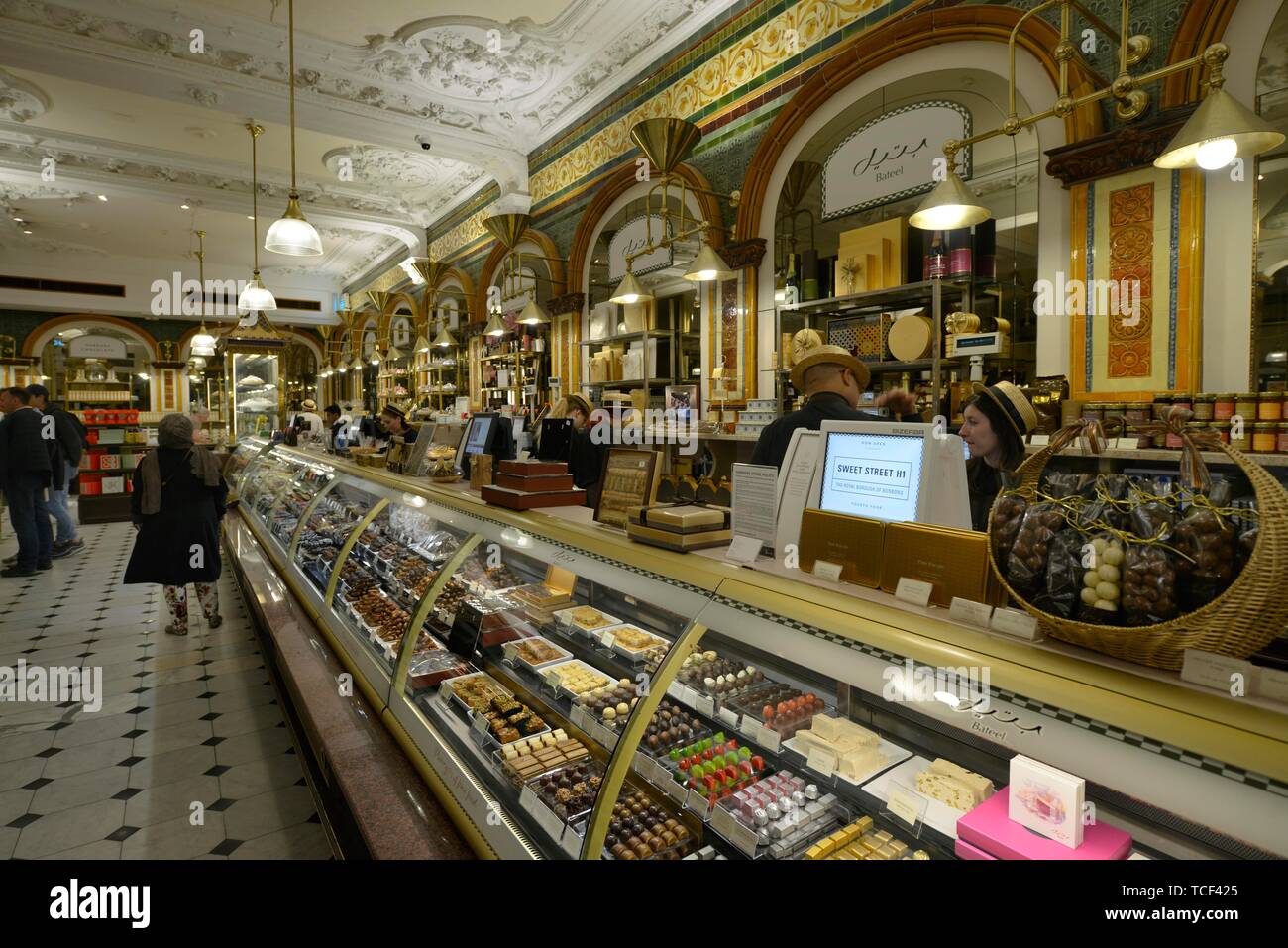 Bar with chocolates, chocolate department, Harrods department store, London, England, Great Britain Stock Photo