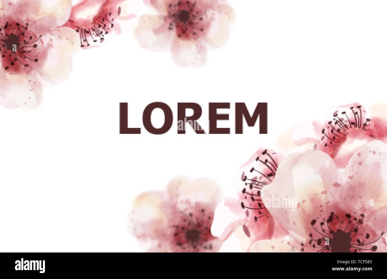 Wedding card with pink flowers Vector watercolor. Delicate floral frame ...