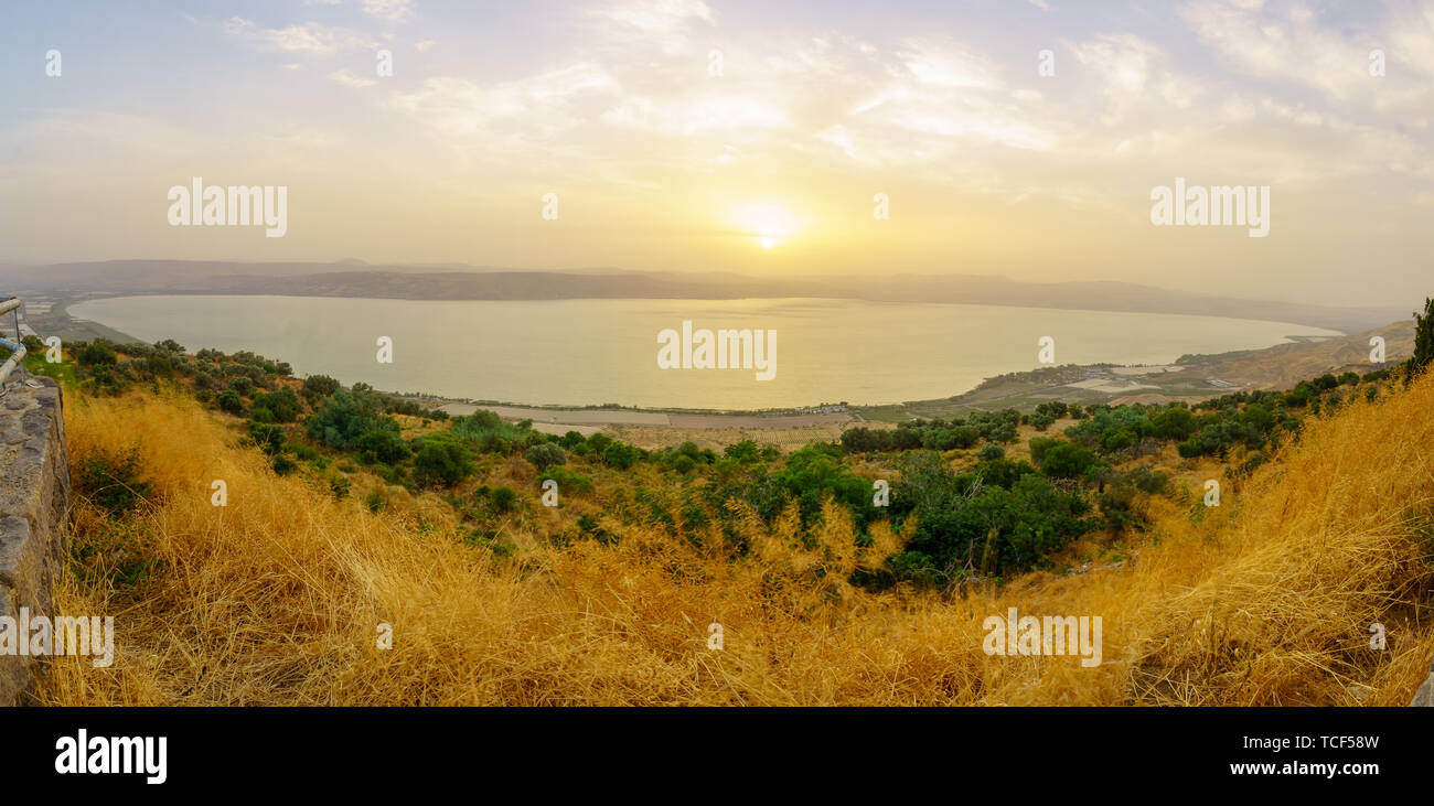 Sunset view from the south east of the Sea of Galilee, Northern Israel Stock Photo