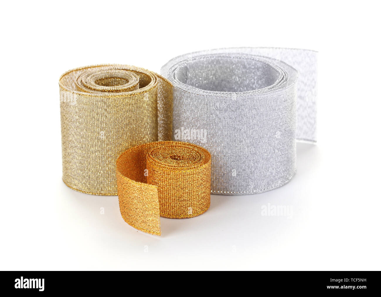 beautiful golden and silver ribbons isolated on white Stock Photo - Alamy