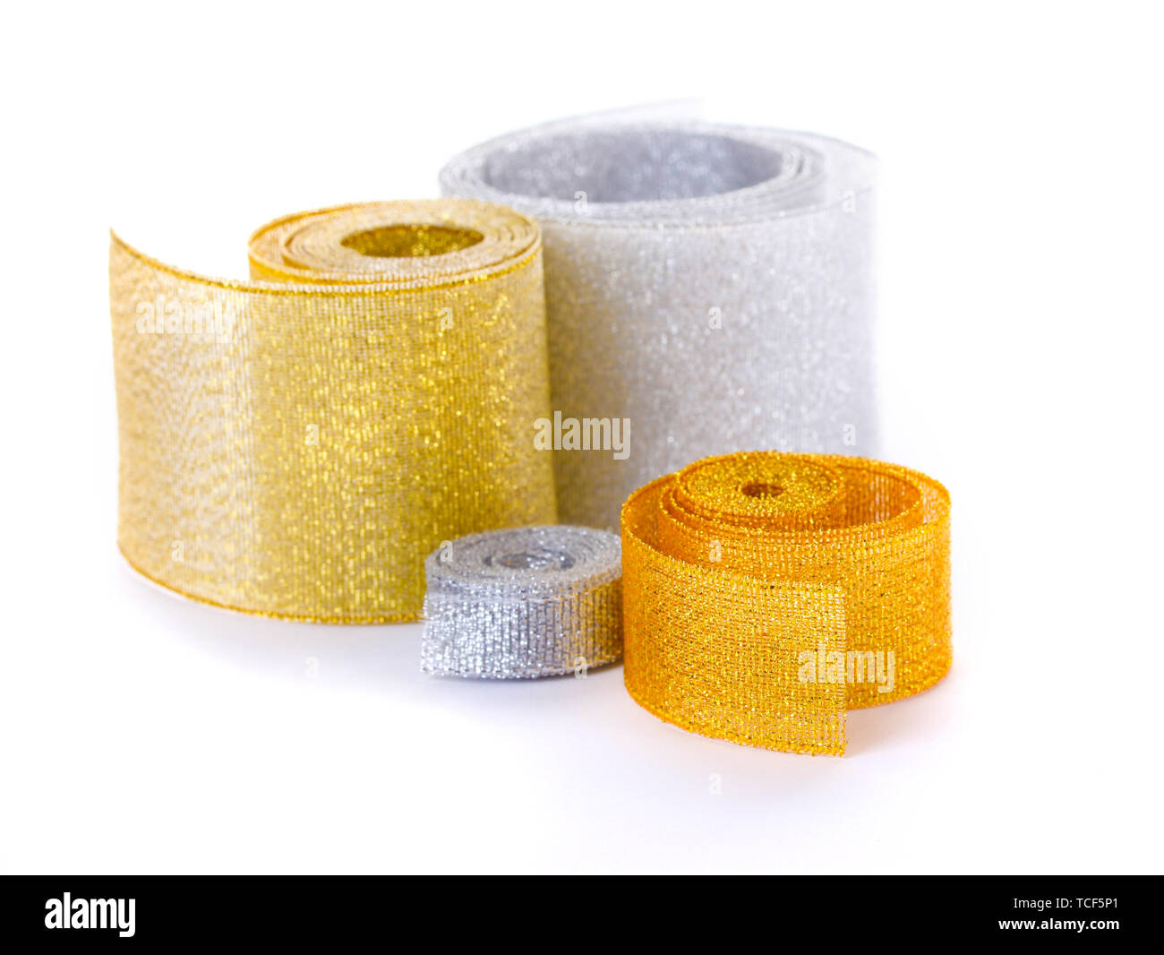 beautiful golden and silver ribbons isolated on white Stock Photo - Alamy