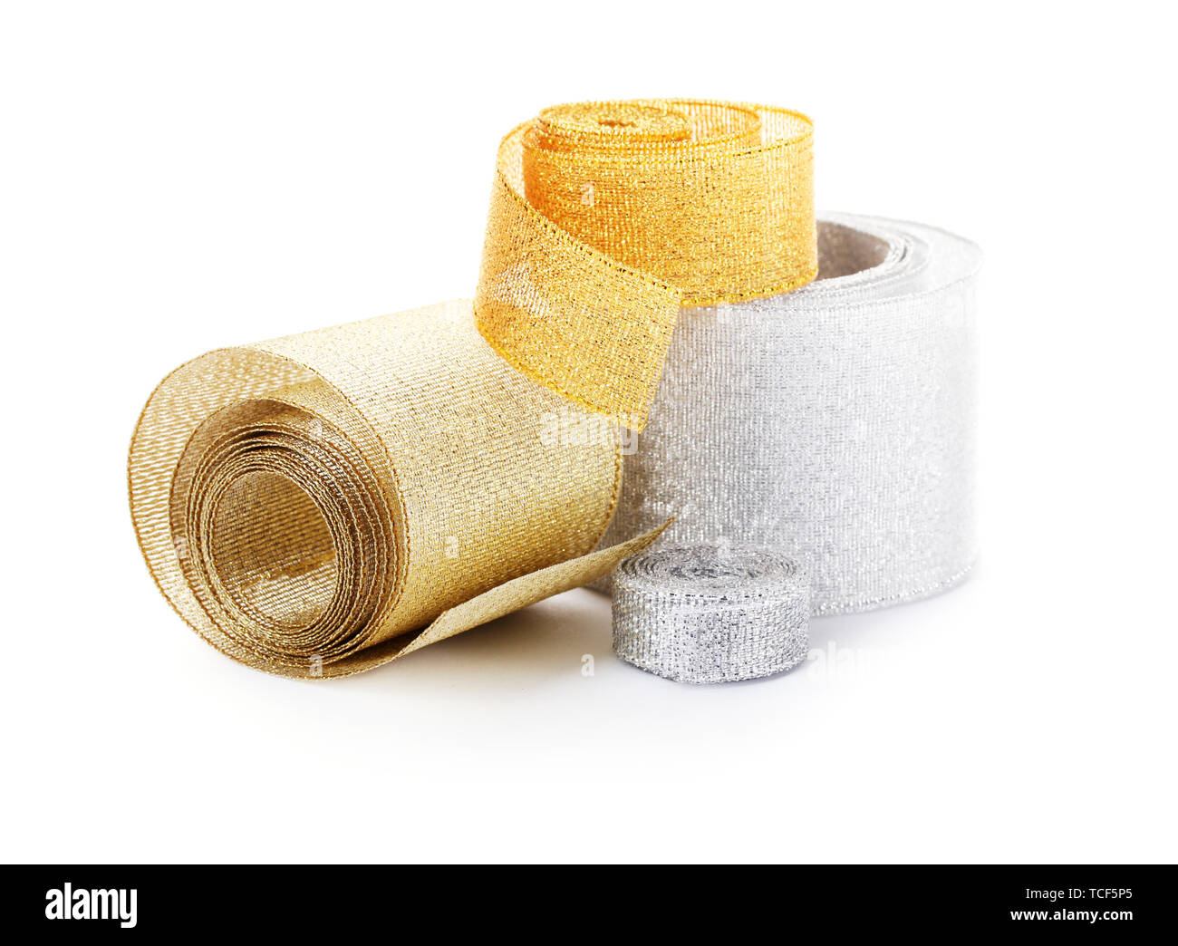 beautiful golden and silver ribbons isolated on white Stock Photo - Alamy
