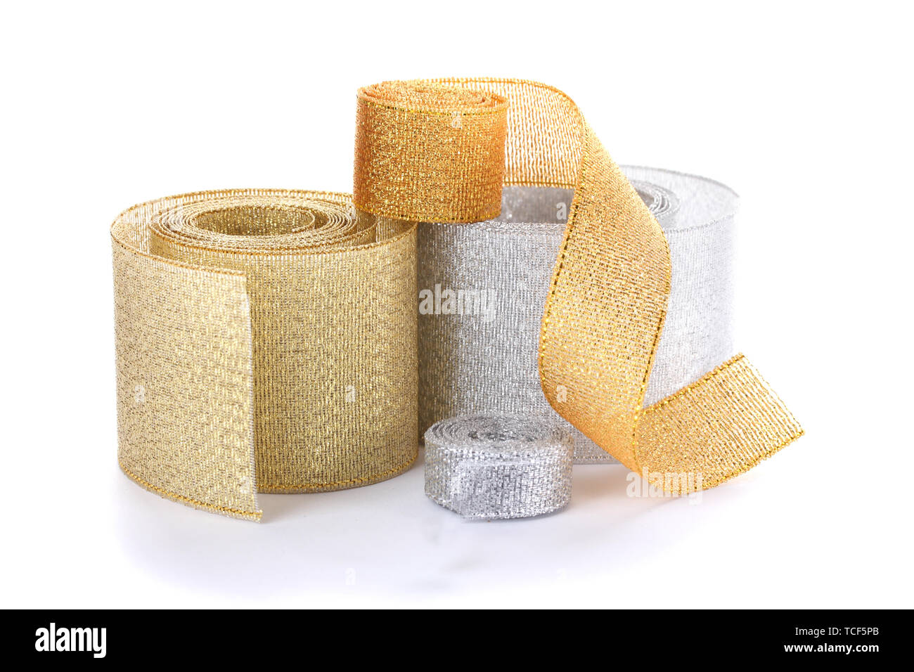 beautiful golden and silver ribbons isolated on white Stock Photo - Alamy