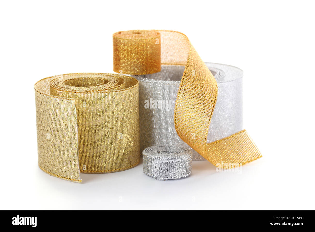 beautiful golden and silver ribbons isolated on white Stock Photo - Alamy