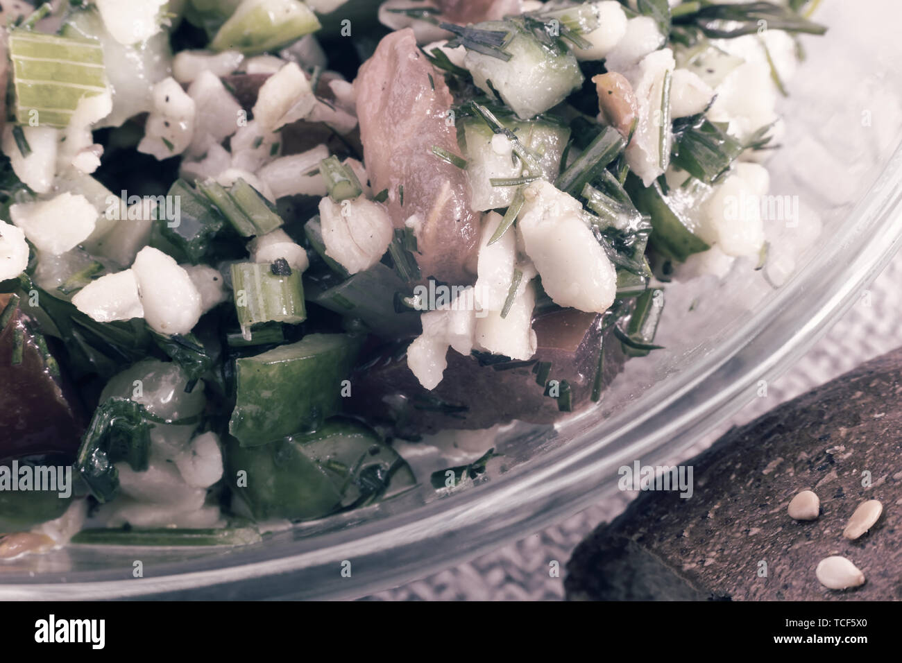 Salad Tabule - a common dish of Arabic cuisine. Stock Photo