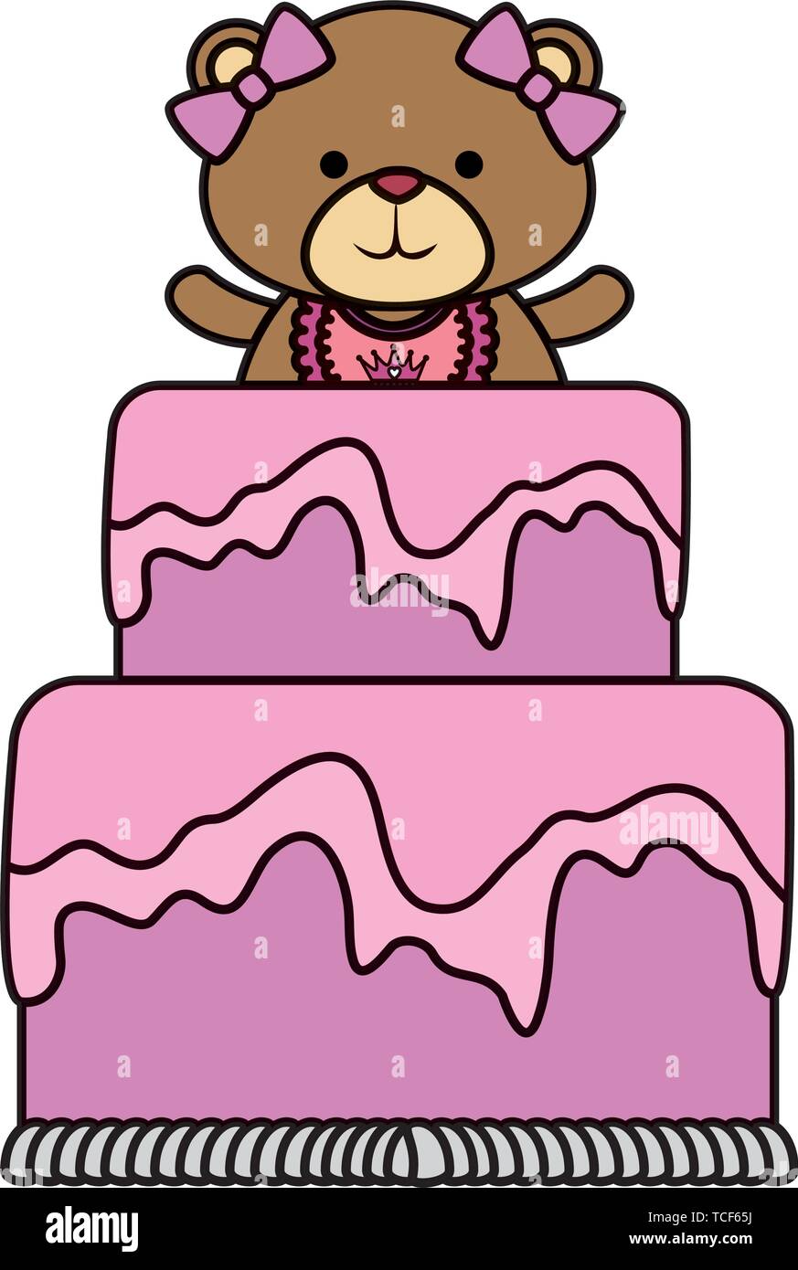 cute bear teddy female with bows in sweet cake Stock Vector Image & Art