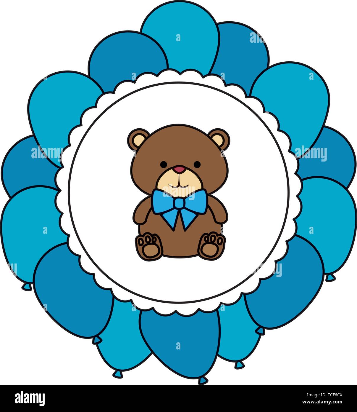 circular lace with cute little bear teddy and bowtie Stock Vector Image ...