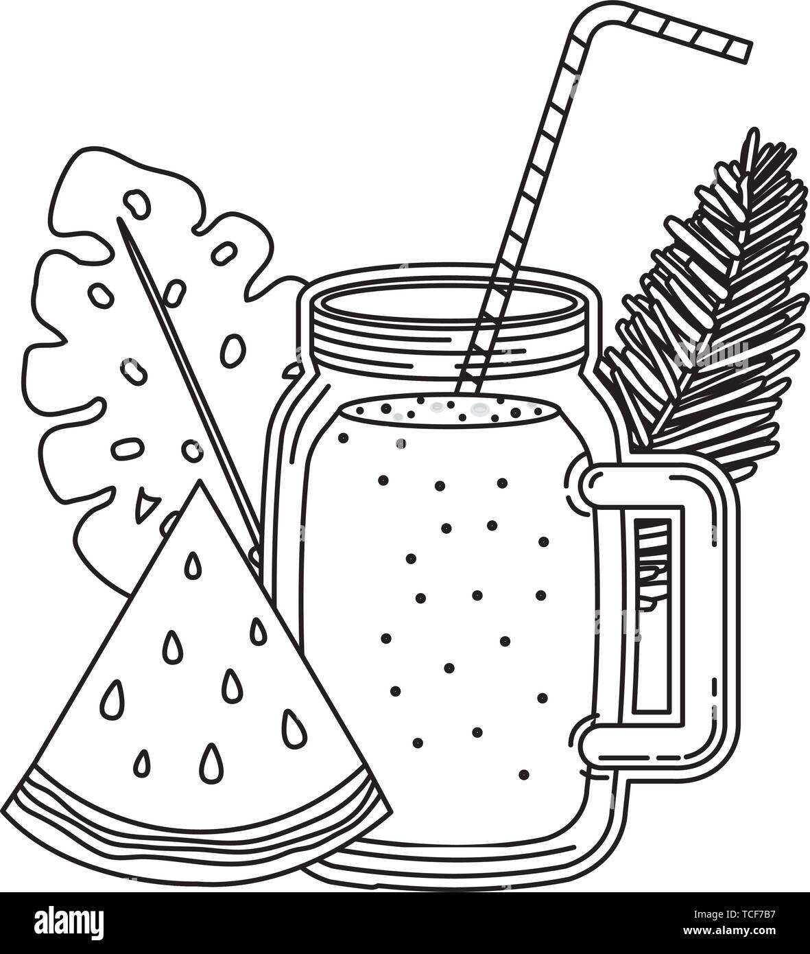 juice watermelon fruit jar with leafs palm Stock Vector Image & Art Alamy