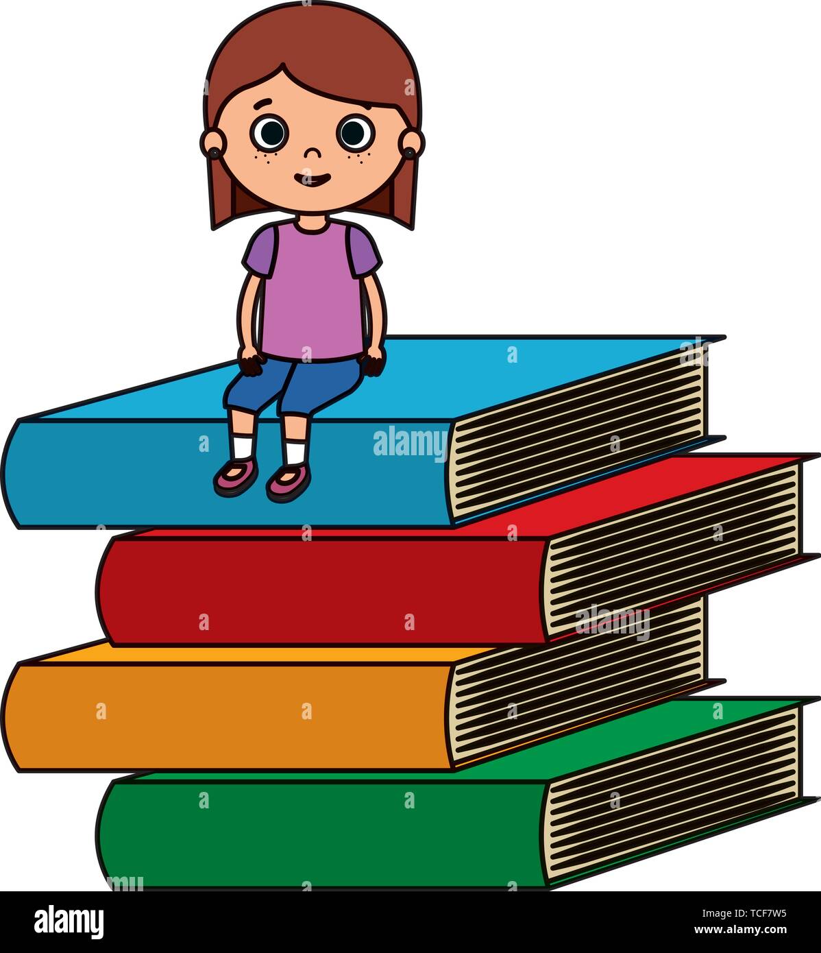 little student girl with pile books character Stock Vector Image & Art ...