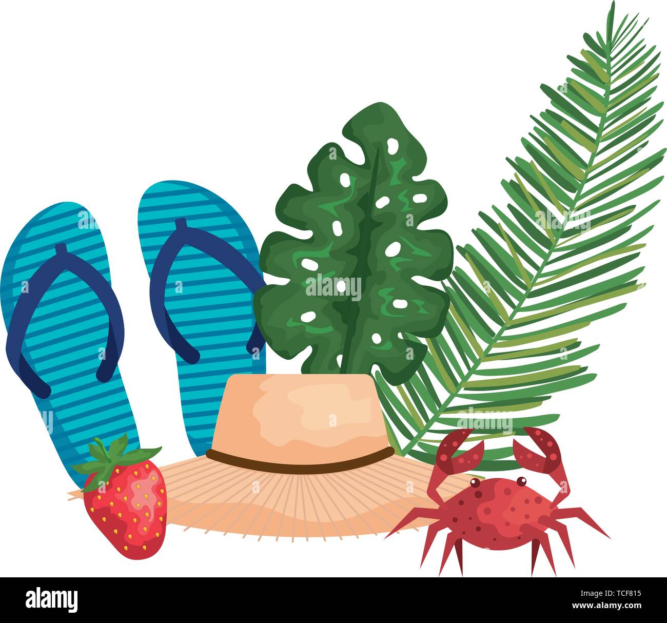 summer hat straw with palms and flip flops Stock Vector Image & Art - Alamy